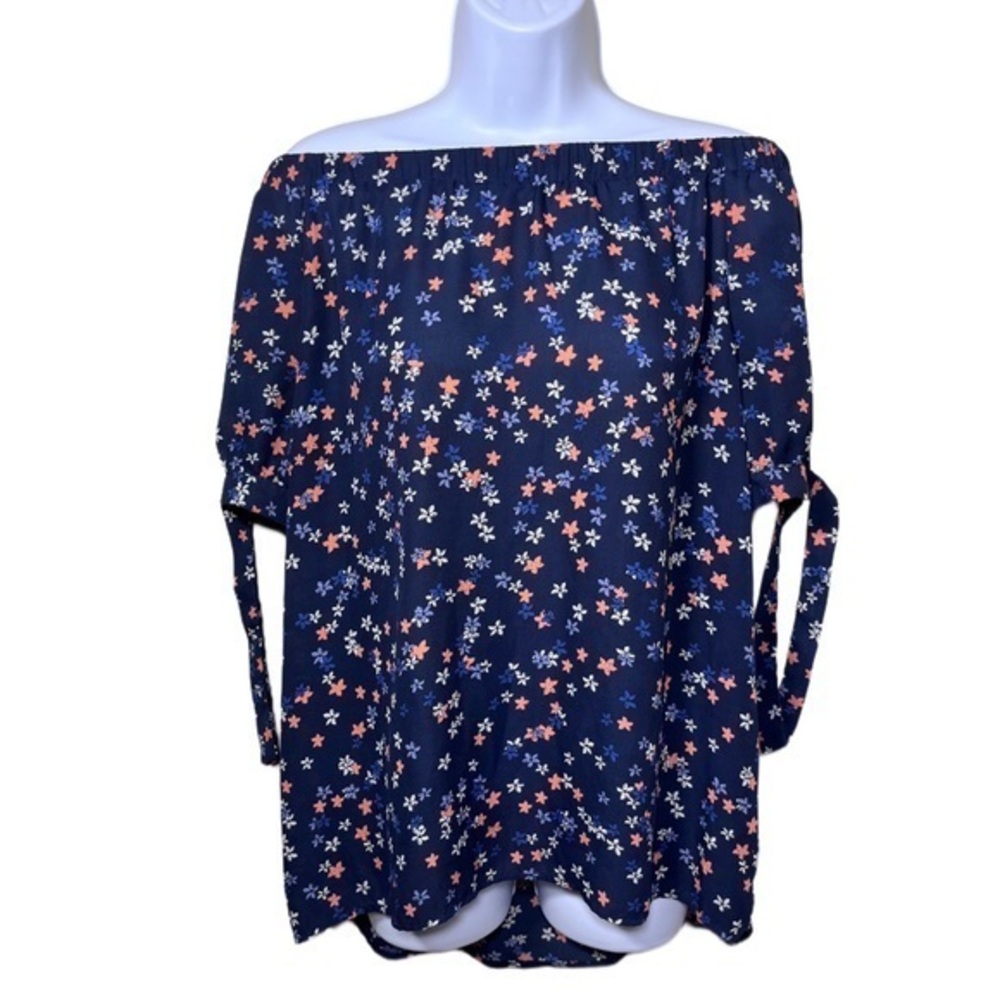 Large blue flower floral print top